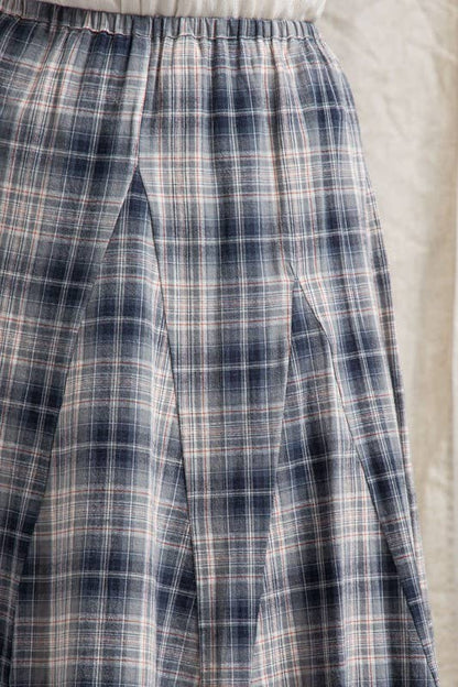 Plaid Godet Maxi Skirt in Navy- Misses (S-L)