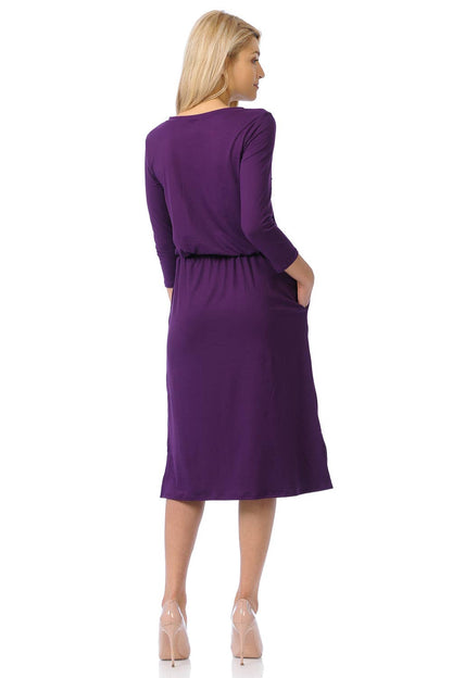 Elastic Waist Midi Dress in Eggplant- Misses (S, L-XL)