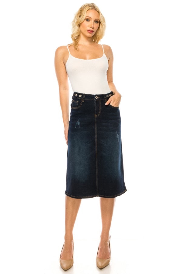 Danielle Denim Skirt in Dk Indigo- Misses & Plus (S-3X)