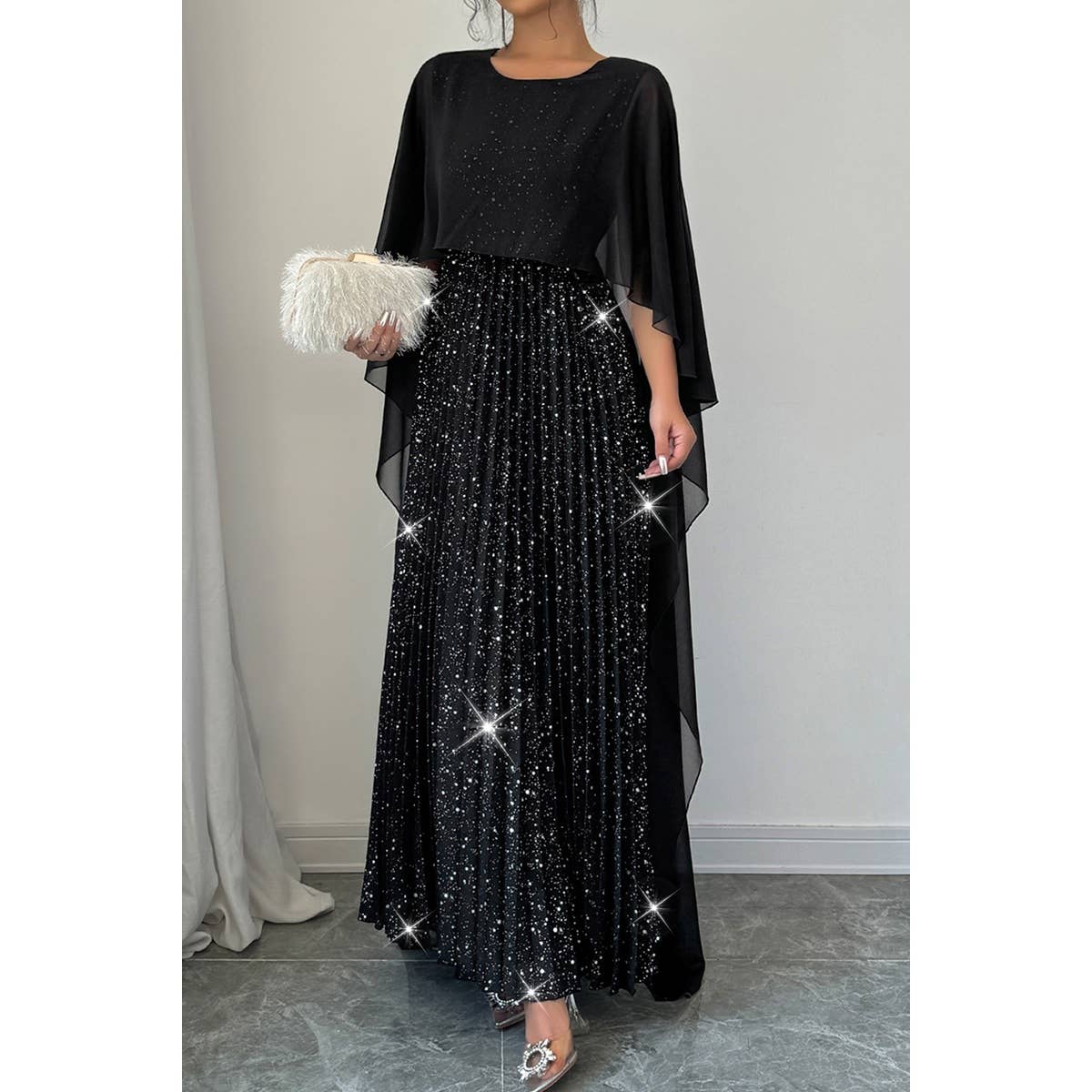 Gala Sparkle Dress in Black- Misses (S,M,XL) Darlin's Modest Wear Gala Sparkle Dress in Black- Misses (S,M,XL) Darlin's Modest Wear