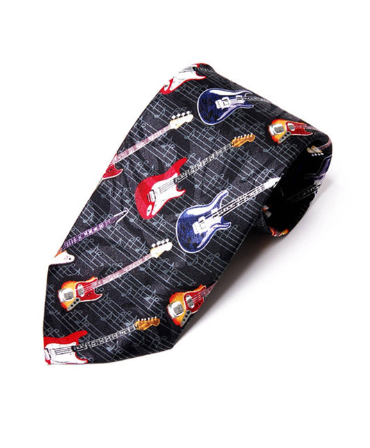 Guitars Tie in Black- Men's Accessories