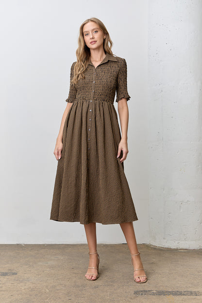 Hensley Dress in Dark Brown/Navy- Misses and Plus (S-3X)