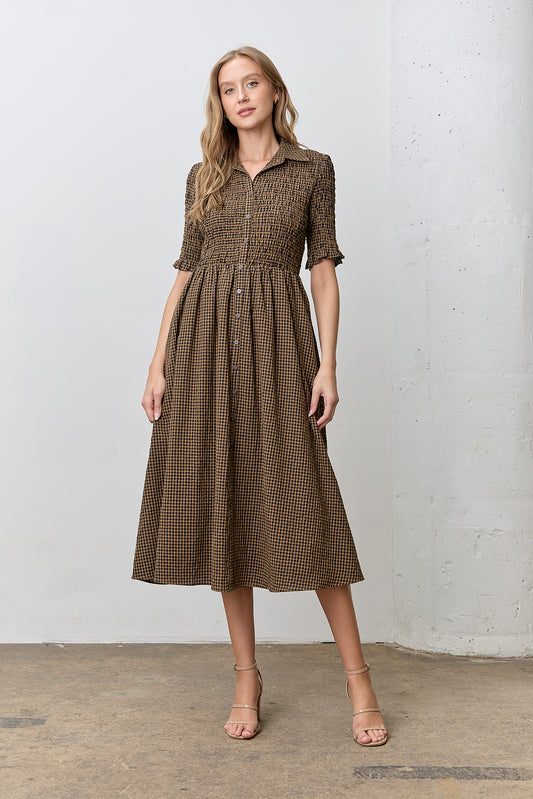 Hensley Dress in Dark Brown/Navy- Misses and Plus (S-3X)
