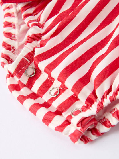 Lovey Romper in Red & White Stripes- Infant Girls (3M-18M)