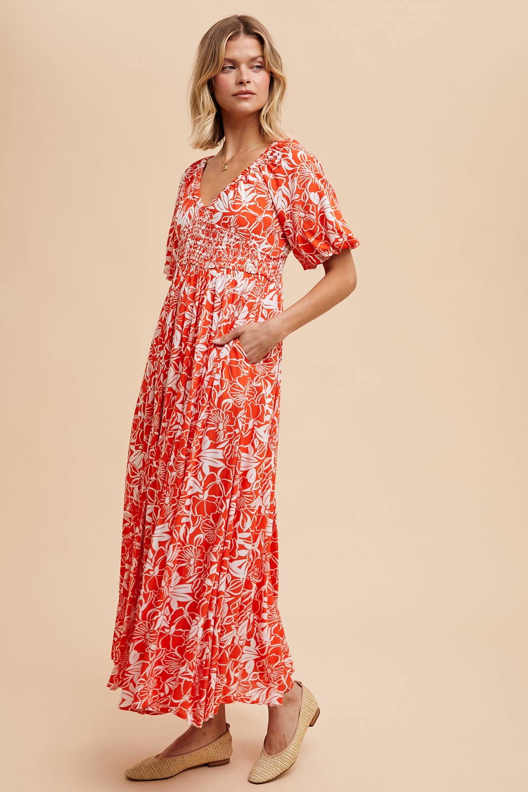 Kalani Dress in Coral Red- Misses (M,L) Coral Red / M