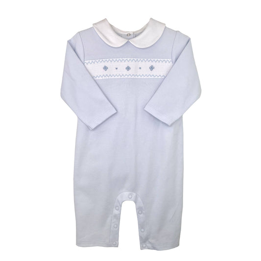 Smocked Knit Longall in Blue- Infant Boys (3M-12M)