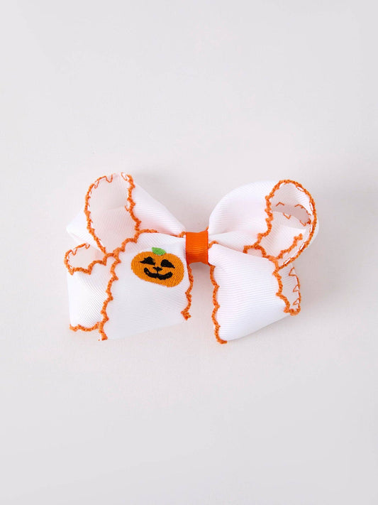 Pumpkin Bow Hairpin in White/Orange- Hair Accessories