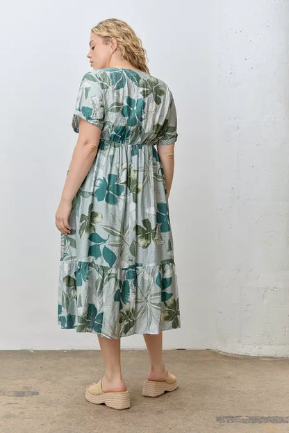 Solea Dress in Sage Multi- Plus (1X-3X)