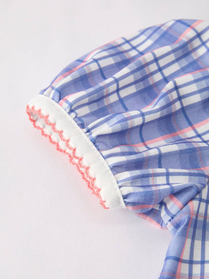 Apple Appliqué Check Dress in Blue- Girls (2-7)