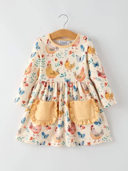 Charming Chicken Dress in Multi- Girls (2-7)