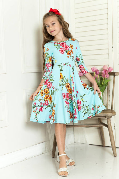 Princess Seam Dress in Floral Ivory- Girls (S 5/6 - XL 11/12)