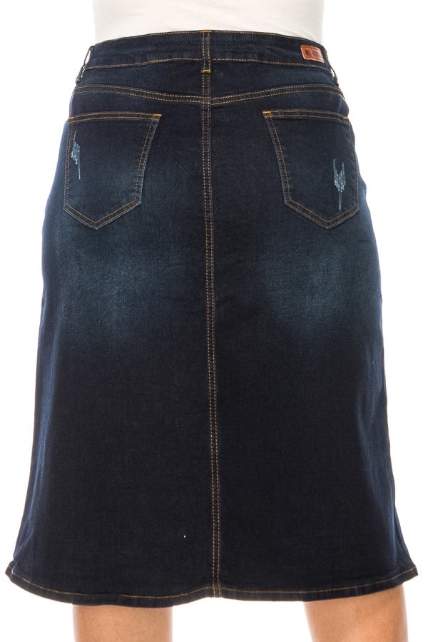 Danielle Denim Skirt in Dark Indigo- Misses & Plus (S-3X)