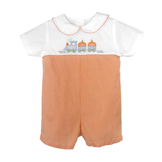 Pumpkin Train Romper in Orange- Infant Boys (3M-24M)