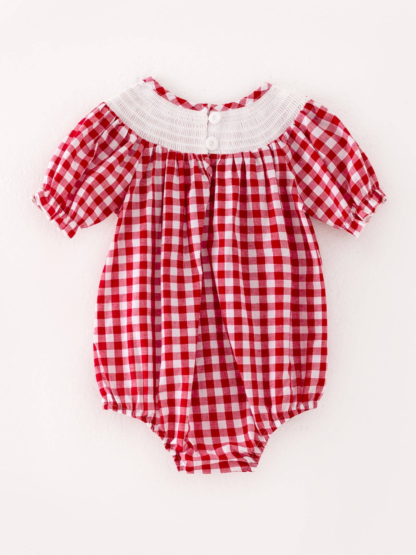 Christmas Tree Smocking Romper in Red- Girls (3M-18M)