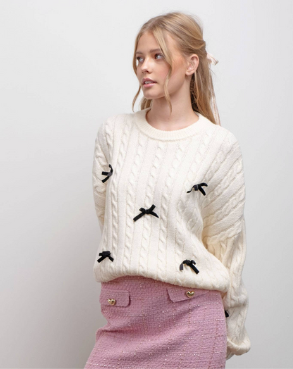 Bow Detail Sweater in Ivory- Misses (S-L)