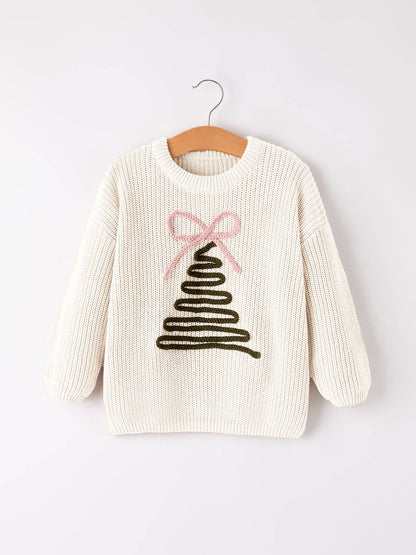 Christmas Tree Sweater in Ivory- Girls (18M-8/9)