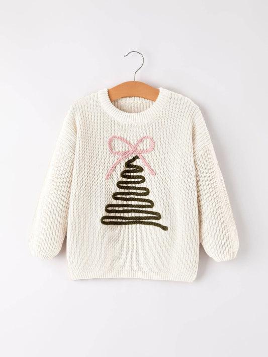 Christmas Tree Sweater in Ivory- Girls (18M-8/9)
