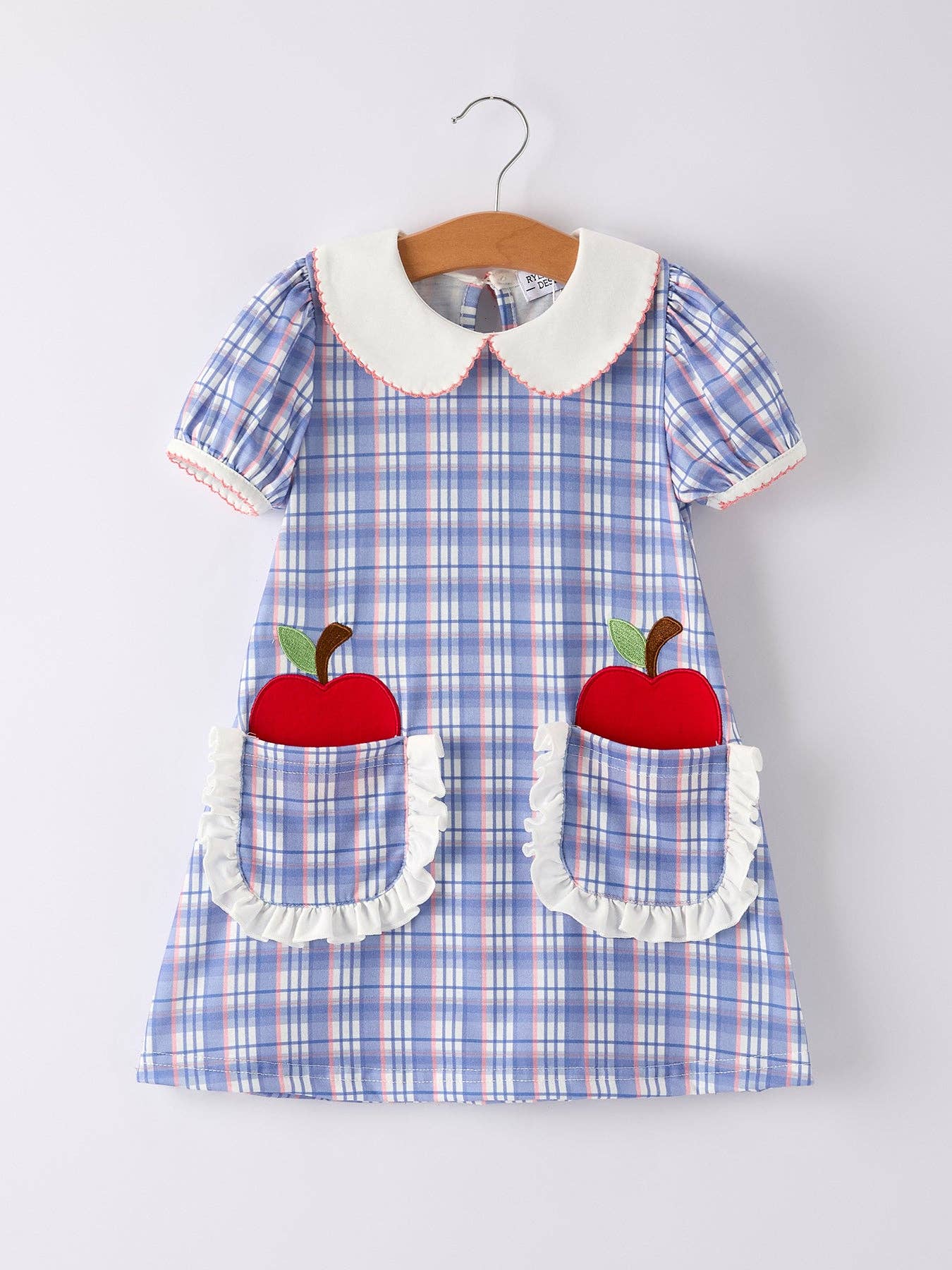 Apple Appliqué Check Dress in Blue- Girls (2-7)