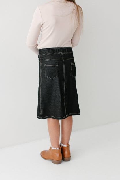 Piper Knit Denim Skirt in Black- Girls & Tween (6-16)