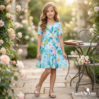 Daisy Breeze Twirl Dress in Blue- Girls/Tween (2T-12)