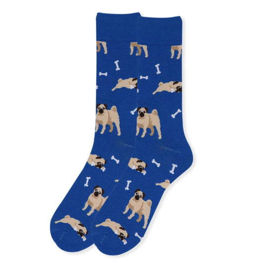 Pug Socks in Blue- Men's Accessories