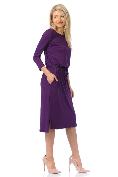 Elastic Waist Midi Dress in Eggplant- Misses (S, L-XL)