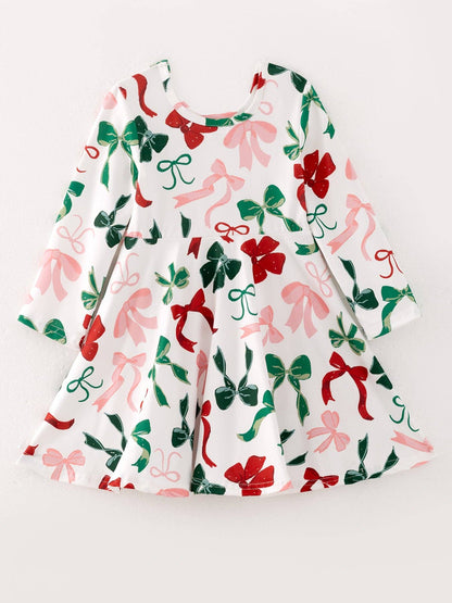 Christmas Bow Dress in Ivory- Girls (2-10/12)