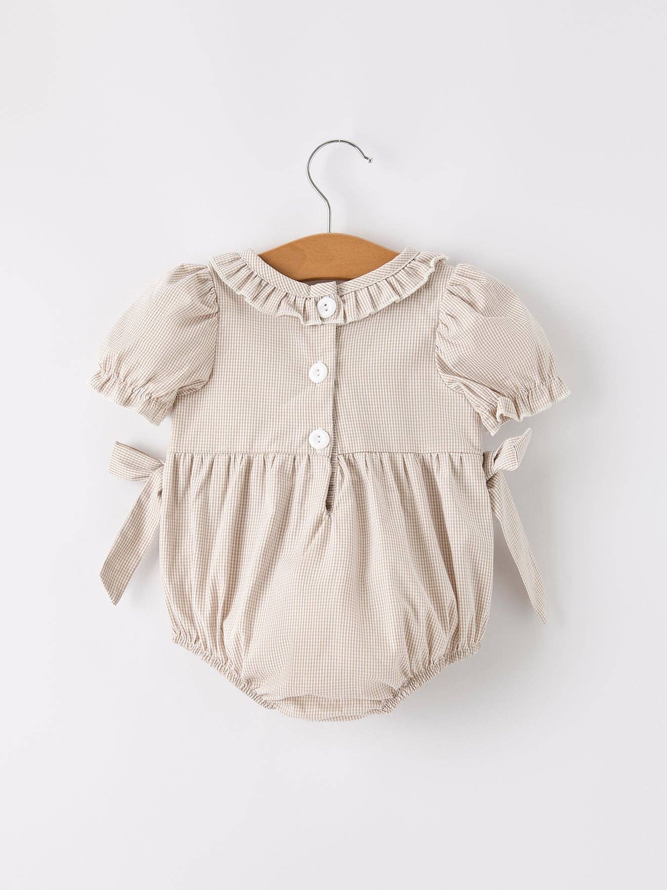 Pumpkin Patch Smocked Romper in Tan- Infant Girls (3M-18M)