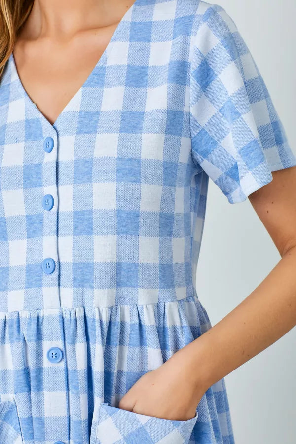 Skye Dress in Blue Multi- Plus (1X-3X)
