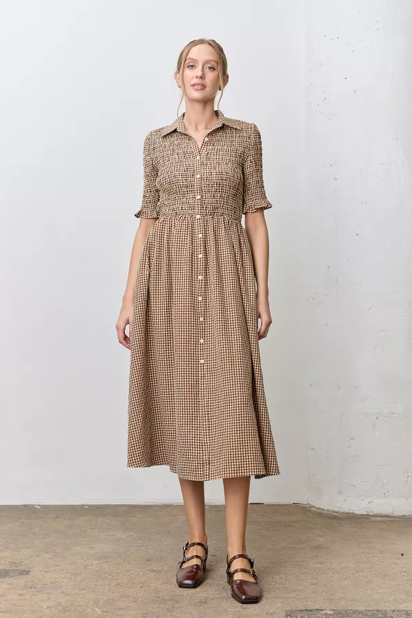 Hensley Dress in Tan/Mocha- Misses and Plus (S-3X)
