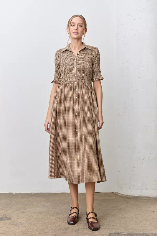 Hensley Dress in Tan/Mocha- Misses and Plus (S-3X)