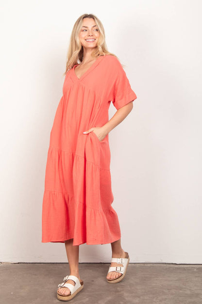 Madilyn Dress in Apricot- Misses (M-L)