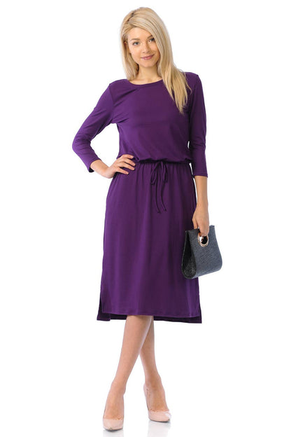 Elastic Waist Midi Dress in Eggplant- Misses (S, L-XL)