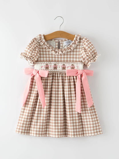 Gingerbread and Bows Dress in Brown- Girls (2-6)