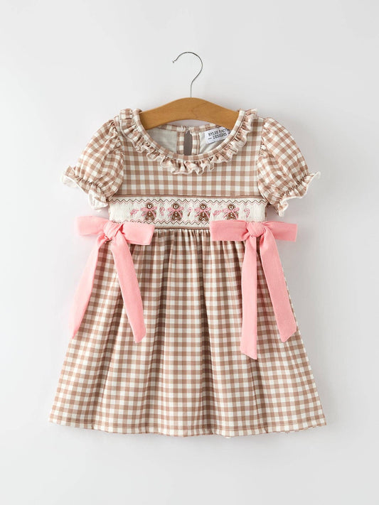 Gingerbread and Bows Dress in Brown- Girls (2-6)