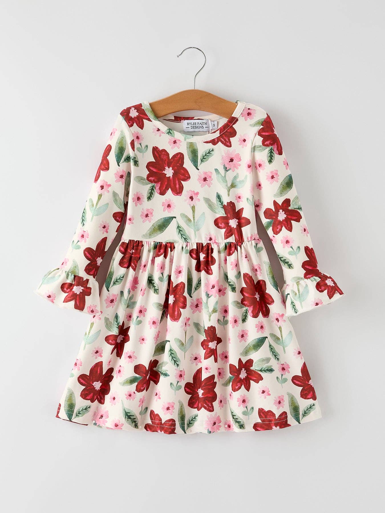 Christmas Floral Dress in Red and Pink- Girls (2-7)