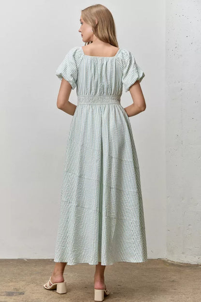 Seabreeze Stripe Dress in Cream/Lt Blue- Misses & Plus (M,L,1X-3X)