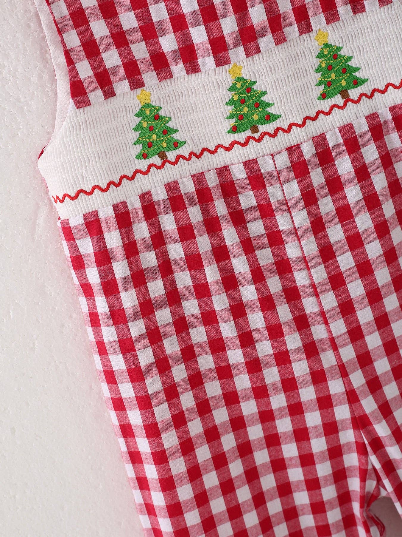 Christmas Tree Smocking Boys Romper in Red- Infant Boys (3M-18M)
