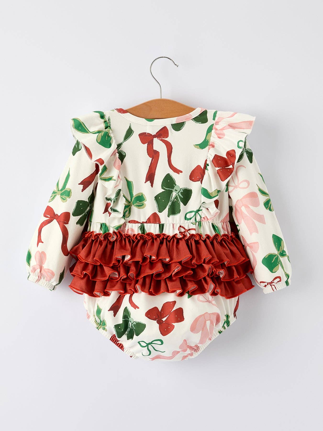 Christmas Bow Romper in Ivory- Infant Girls (3M-18M)