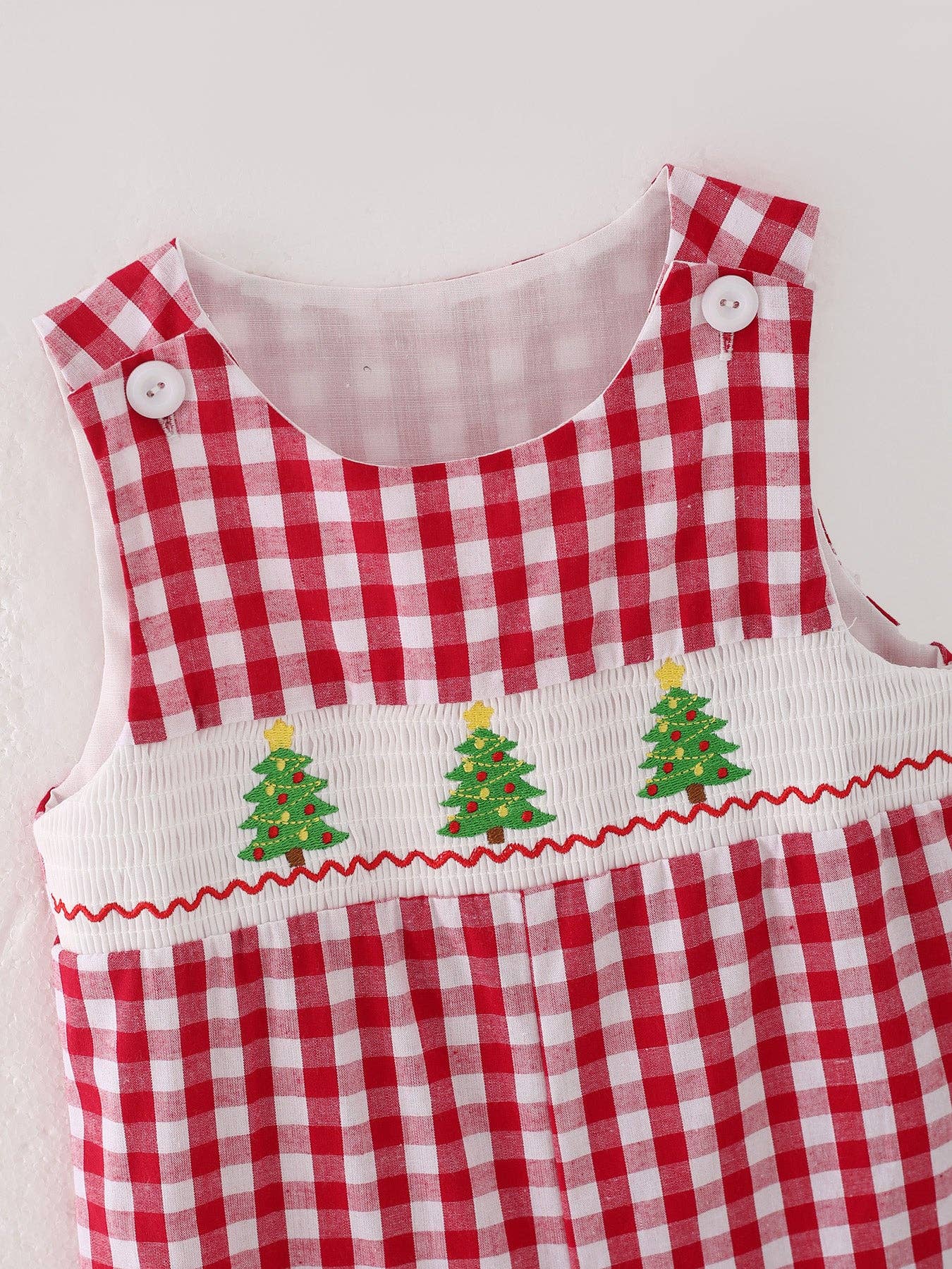 Christmas Tree Smocking Boys Romper in Red- Infant Boys (3M-18M)