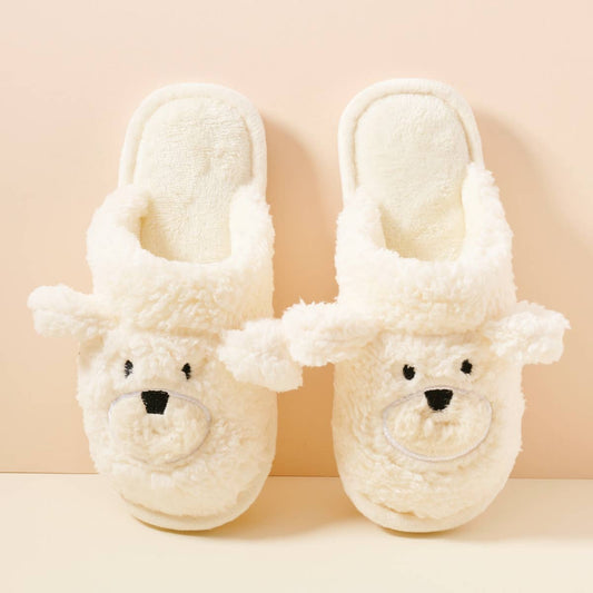 Dog Basic Fuzzy Slippers in White- Ladies (S-M)