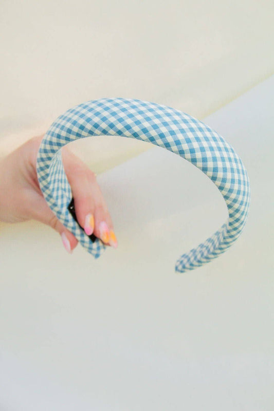 Checked Headband in Blue- Accessories