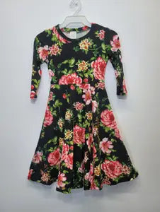 Princess Seam Dress in Floral Black- Girls (S 5/6 - XL 11/12)