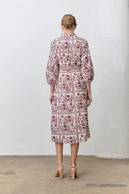 Elara Dress in Cream/Wine- Misses and Plus (S-3X)