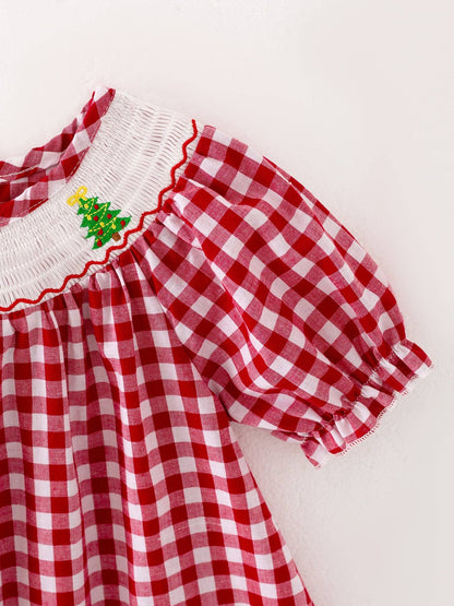 Christmas Tree Smocking Dress in Red- Girls (2-7)