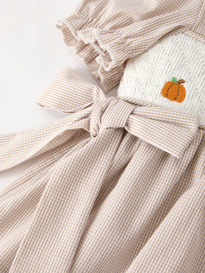 Pumpkin Patch Smocked Dress in Tan- Girls (2-7)