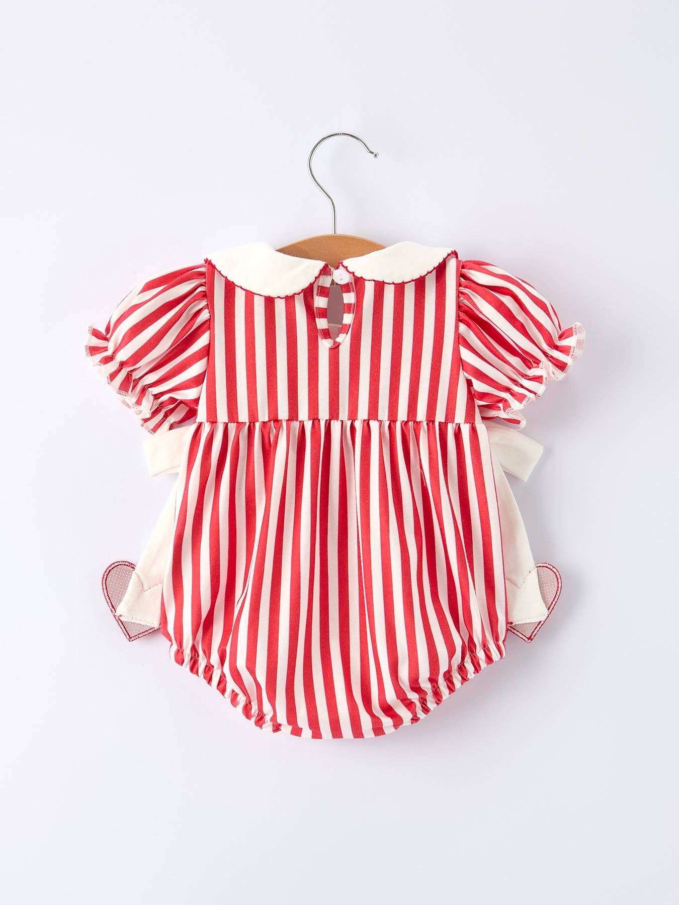 Lovey Romper in Red & White Stripes- Infant Girls (3M-18M)