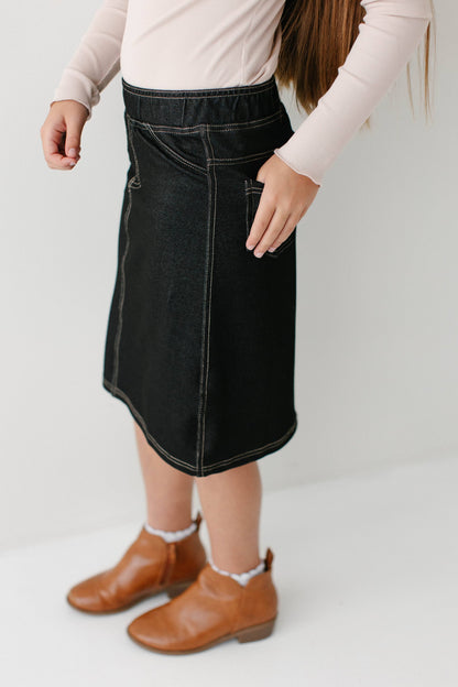 Piper Knit Denim Skirt in Black- Girls & Tween (6-16)