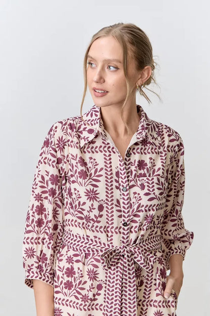 Elara Dress in Cream/Wine- Misses and Plus (S-3X)