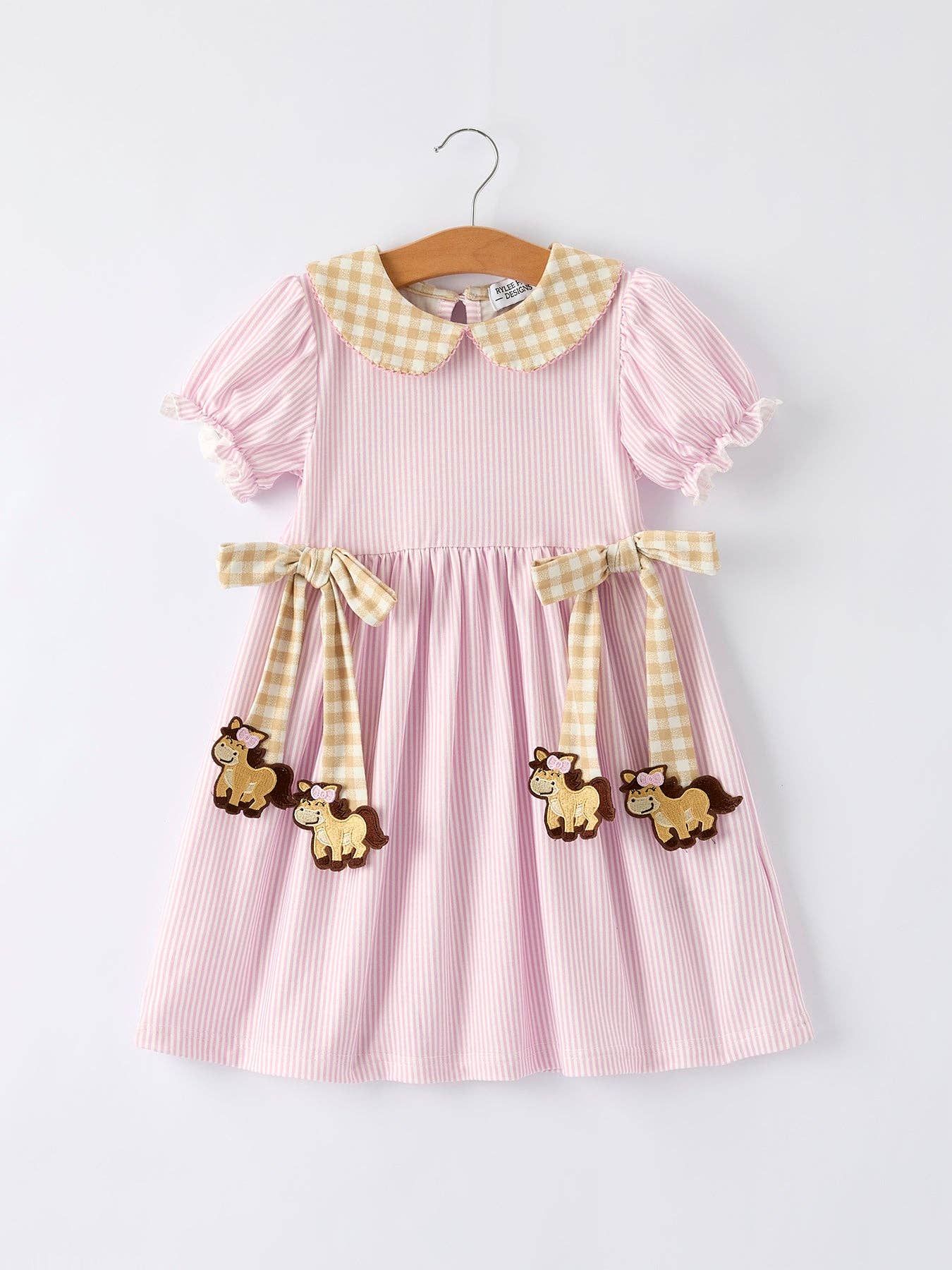 Farm Horse Bow Dress in Pink Stripes- Girls (2-7)
